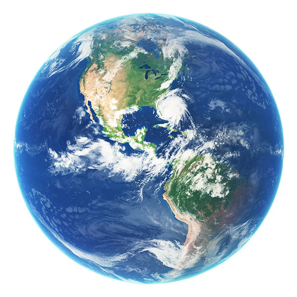 The whole Earth at a distance showing land and water